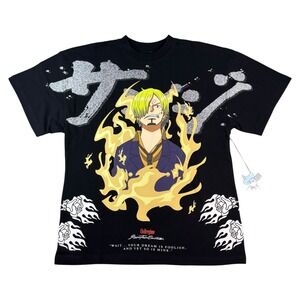 Civil Regime x One‎ Piece Sanji T Men Medium Black Oversized Graphic Glitter